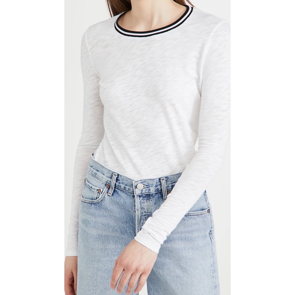Goldie Tipped Ringer Long Sleeve Tee White Black Size S